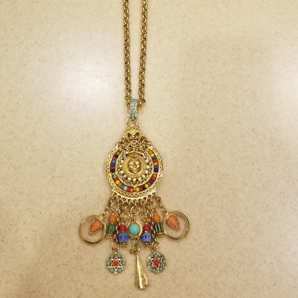 RARE RUNWAY STATEMENT JOSE MARIA BARRERA GOLD SUN CRYSTAL STONE STRAND NECKLACE - Picture 6 of 15